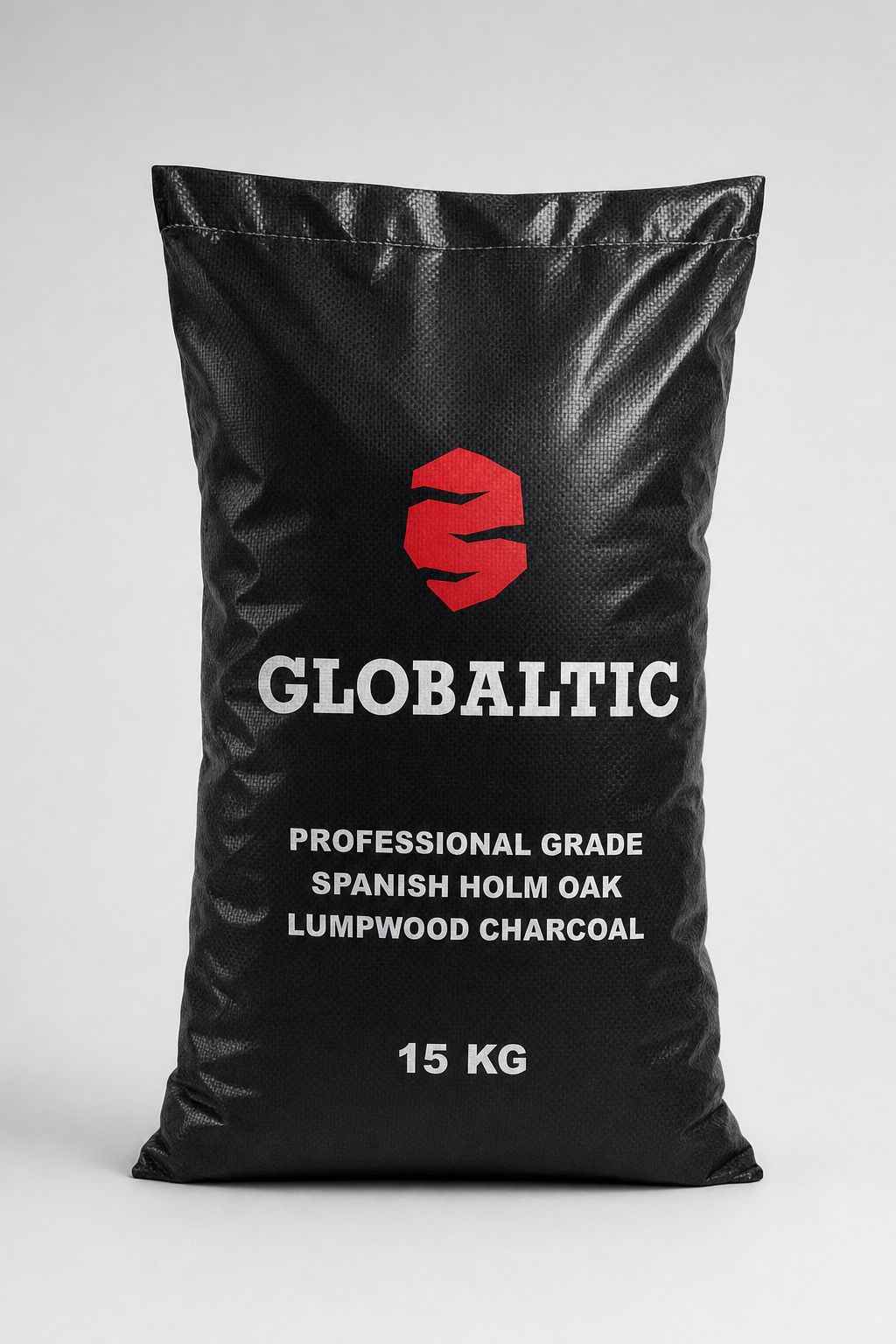 Spanish Holm Oak charcoal pack by Globaltic with four natural charcoal pieces for grilling or heating purposes.