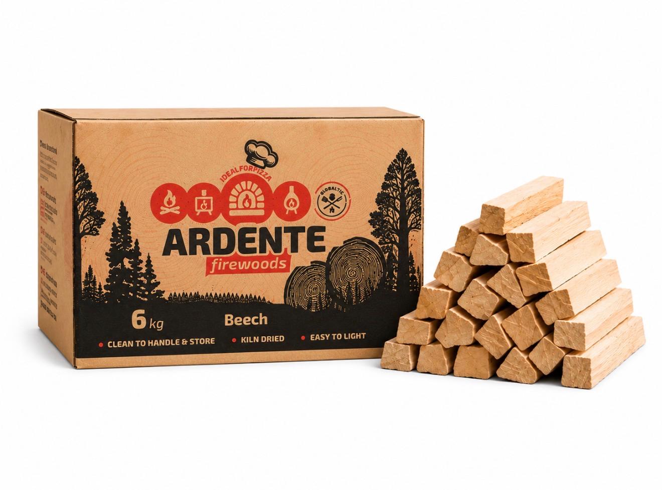 Globaltic Ardente Beech Pizza Oven Wood Kindling in 6kg or 9kg bags, natural beech wood for pizza ovens and fire starters