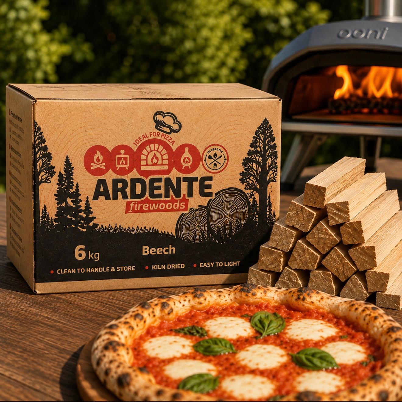 Globaltic Ardente Beech Pizza Oven Wood Kindling in 6kg or 9kg bags, natural beech wood for pizza oven fires and cooking.